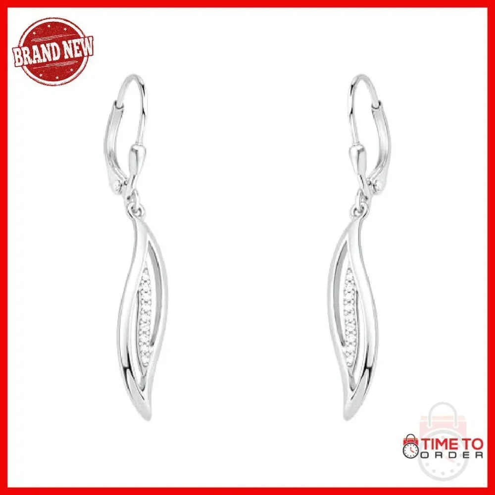 Sterling Silver Wave Spiral Dangle Earrings with Zirconia Stones